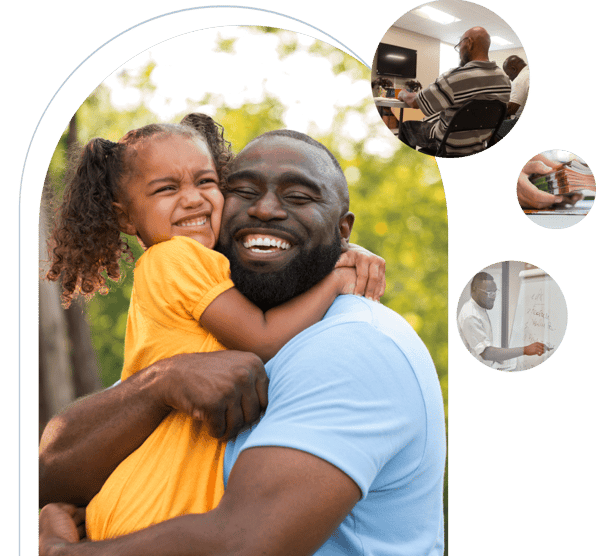 Dad and daughter smiling